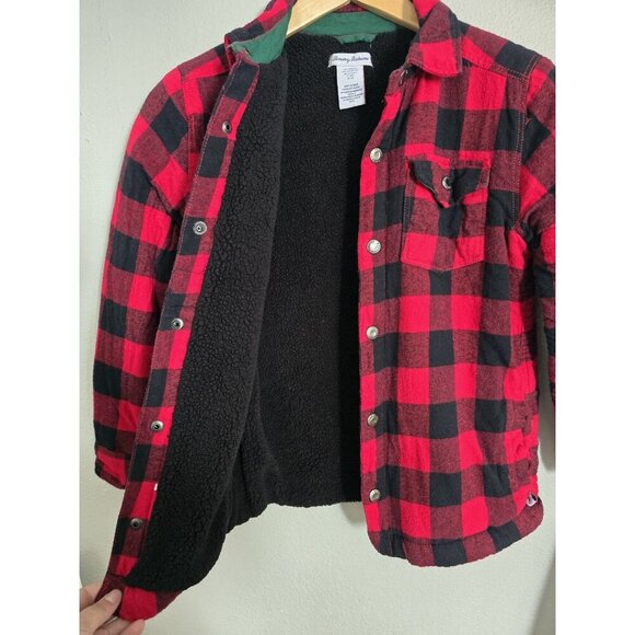 Tommy Bahama Flannel Shirt Jacket Quilted Lined Button Up Red Black L (10/12) - Picture 5 of 6
